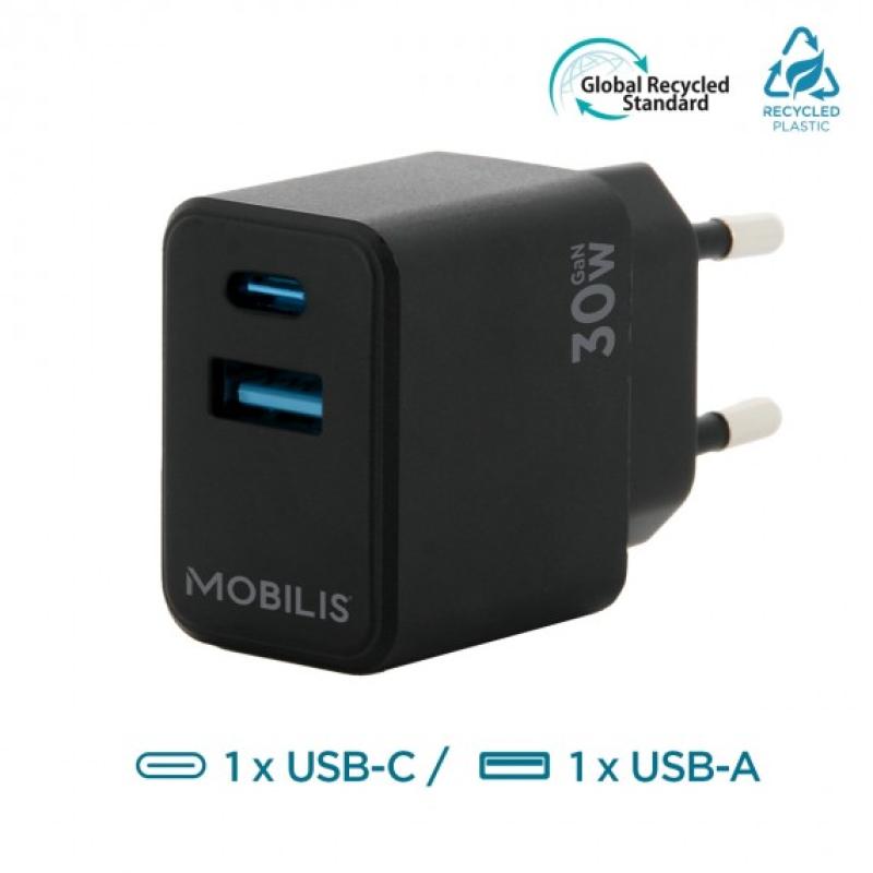 Mobilis Wandladegerät - 30W - 1 USB A + 1 USB C - GaN. MOQ 10 un. 001362 Mobilis Wandladegerät - 30W - 1 USB A + 1 USB C - GaN. MOQ 10 un. 001362