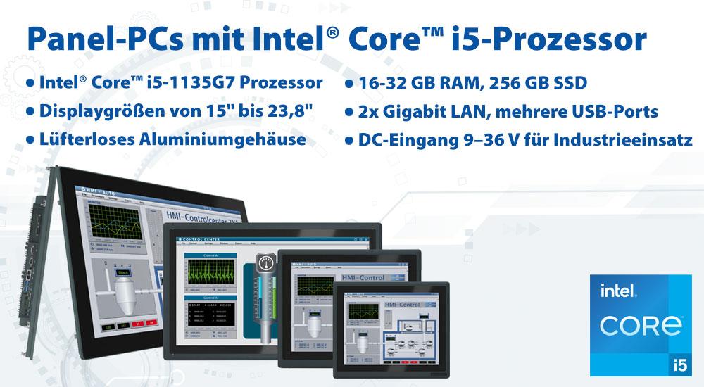 Panel PCs von 15 bis 23,8 Zoll mit Intel Core i5 Prozessor
