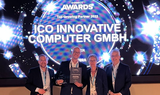 ICO Innovative Computer GmbH wurde im Rahmen des DACH RPS Events von Zebra zum „Top Growing Partner 2022“ gekürt.